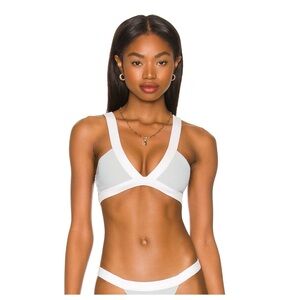 Tularosa | Shore Ribbed Bikini Top In Baby Blue & White | XS